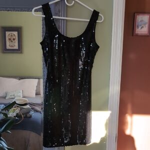 Black Mini Sheath Dress with Sequin Embellishments for Cocktail